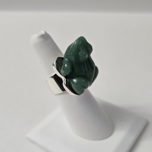 Rare Sajen Sterling Silver 925 Jade Frog Ring - Picture 3 of 12